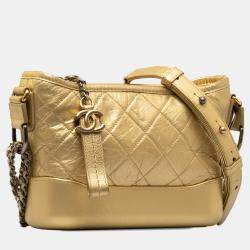 Pre Owned Chanel Gold Small Metallic Lambskin Gabrielle Crossbody