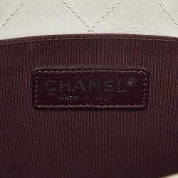Pre Owned Chanel White Old Medium Bicolor Shearling Boy Flap