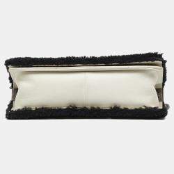 Pre Owned Chanel White Old Medium Bicolor Shearling Boy Flap