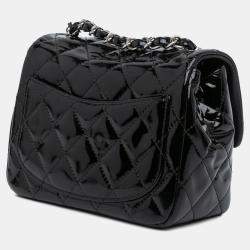 Pre Owned Chanel Black Mini Square Classic Patent Single Flap