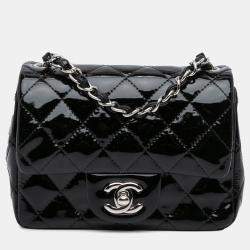 Pre Owned Chanel Black Mini Square Classic Patent Single Flap