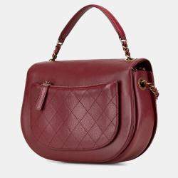 Pre Owned Chanel Red Medium Calfskin Coco Curve Flap