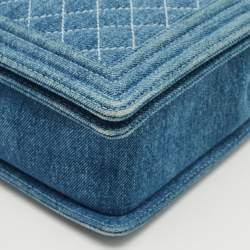 Pre Owned Chanel Blue Quilted Denim Large Boy Flap Bag