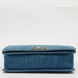 Pre Owned Chanel Blue Quilted Denim Large Boy Flap Bag
