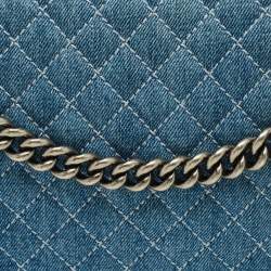 Pre Owned Chanel Blue Quilted Denim Large Boy Flap Bag