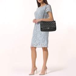 Pre Owned Chanel Black Quilted Leather Jumbo Classic Double Flap Bag