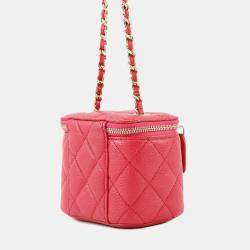 Pre Owned Chanel Matelasse Pink Caviar Leather Mini Vanity Chain Shoulder Bag