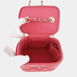 Pre Owned Chanel Matelasse Pink Caviar Leather Mini Vanity Chain Shoulder Bag