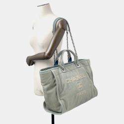 Pre Owned Chanel Deauville 2Waytote Bag Light Blue Denim Size Gm