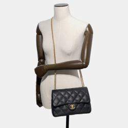Pre Owned Chanel Matelasse Heart Ball Chain shoulder Black Caviar Leather