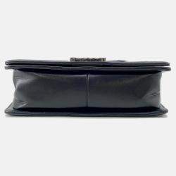 Pre Owned Chanel Boy Chanel Chain shoulder Bag Black Leather Fur Size 25