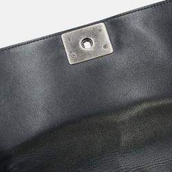 Pre Owned Chanel Boy Chanel Chain shoulder Bag Black Leather Fur Size 25