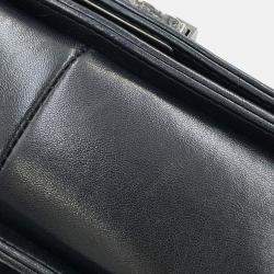 Pre Owned Chanel Boy Chanel Chain shoulder Bag Black Leather Fur Size 25