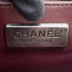 Pre Owned Chanel Boy Chanel Chain shoulder Bag Black Leather Fur Size 25