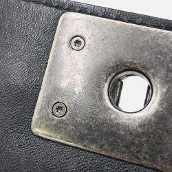 Pre Owned Chanel Boy Chanel Chain shoulder Bag Black Leather Fur Size 25