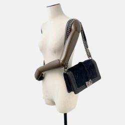 Pre Owned Chanel Boy Chanel Chain shoulder Bag Black Leather Fur Size 23