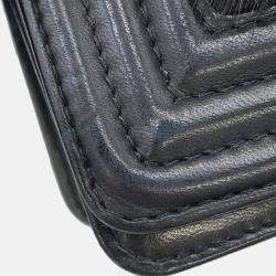 Pre Owned Chanel Boy Chanel Chain shoulder Bag Black Leather Fur Size 23