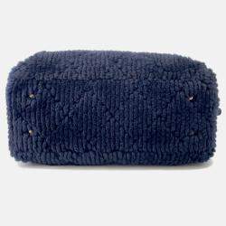 Pre Owned Chanel Coco Neige Bowling Bag Navy Shearling Lambskin Size Large