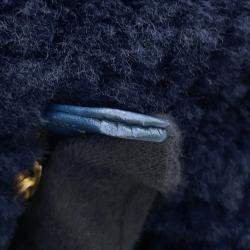 Pre Owned Chanel Coco Neige Bowling Bag Navy Shearling Lambskin Size Large