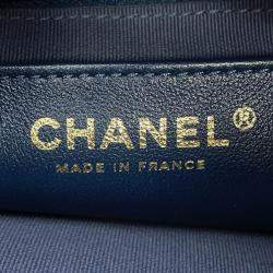 Pre Owned Chanel Coco Neige Bowling Bag Navy Shearling Lambskin Size Large