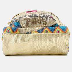 Pre Owned حقيبة ظهر شانيل سي سي لوجو غرافيتي قماش جلدي ذهبي/متعدد الألوان