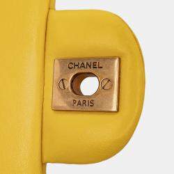Pre Owned Chanel Yellow Mini Rectangular Classic Chevron Lambskin Single Flap