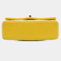 Pre Owned Chanel Yellow Mini Rectangular Classic Chevron Lambskin Single Flap