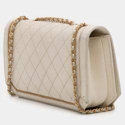 Pre Owned Chanel White Medium Quilted Calfskin Octagon CC Clasp Flap