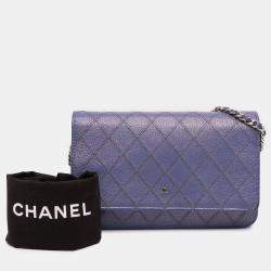 Pre Owned Chanel Blue CC Calfskin Double Stitched Wallet on Chain