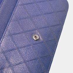 Pre Owned Chanel Blue CC Calfskin Double Stitched Wallet on Chain