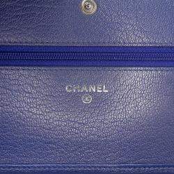 Pre Owned Chanel Blue CC Calfskin Double Stitched Wallet on Chain