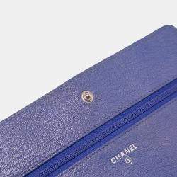 Pre Owned Chanel Blue CC Calfskin Double Stitched Wallet on Chain