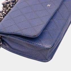 Pre Owned Chanel Blue CC Calfskin Double Stitched Wallet on Chain
