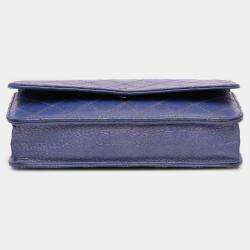 Pre Owned Chanel Blue CC Calfskin Double Stitched Wallet on Chain