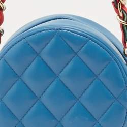 Pre Owned Chanel Blue Quilted Leather Ribbon Round Chain Clutch
