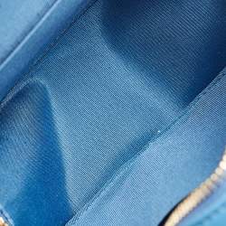 Pre Owned Chanel Blue Quilted Leather Ribbon Round Chain Clutch