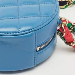 Pre Owned Chanel Blue Quilted Leather Ribbon Round Chain Clutch