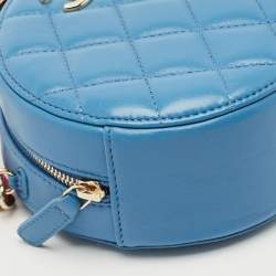 Pre Owned Chanel Blue Quilted Leather Ribbon Round Chain Clutch