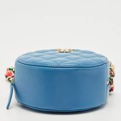 Pre Owned Chanel Blue Quilted Leather Ribbon Round Chain Clutch