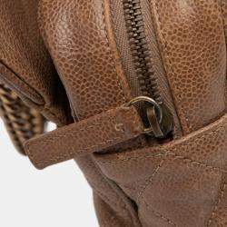 Pre Owned Chanel Brown Large Quilted Caviar Shiva Flap