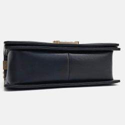 Pre Owned Chanel Black Leather Lambskin Boy Bag Medium