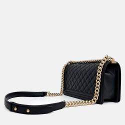 Pre Owned Chanel Black Leather Lambskin Boy Bag Medium