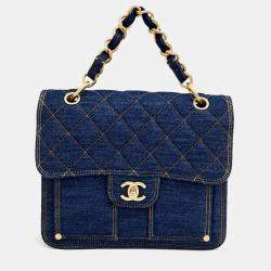 Pre Owned Chanel Blue Denim Denim Square Backpack