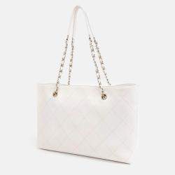 Pre Owned Chanel White Leather chain shoulder bag