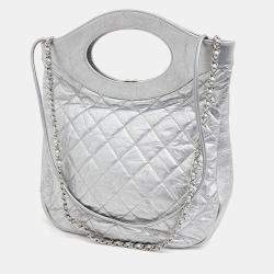 Pre Owned Chanel Silver Leather 31 Shopping Bag Small