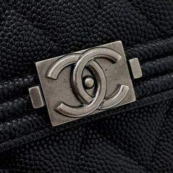 Pre Owned Chanel Black Leather Caviar Boy Bifold Wallet
