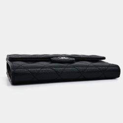 Pre Owned Chanel Black Leather Caviar Medium Wallet