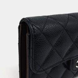 Pre Owned Chanel Black Leather Caviar Medium Wallet