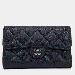 Pre Owned Chanel Black Leather Caviar Medium Wallet