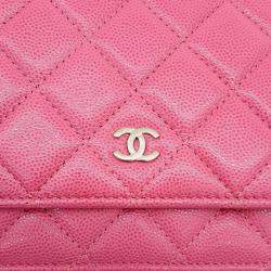 Pre Owned Chanel Pink Leather Caviar WOC Mini Crossbody Bag
